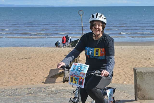 Scottish Labour leader Kezia Dugdale joins cycle campaigners in Edinburgh. Picture: Jon Savage