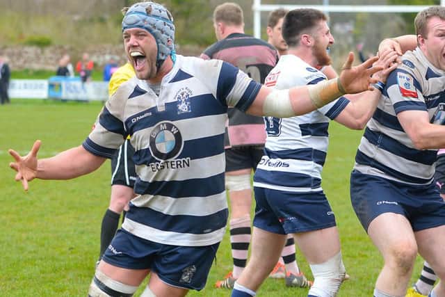 Heriot's captain Jack Turley celebrates his side's BT Premiership title success. Picture: Gary Hutchison/SNS/SRU