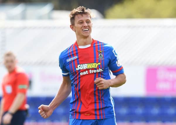 Inverness CT's Danny Williams celebrates after he scores his side's third. Picture: SNS