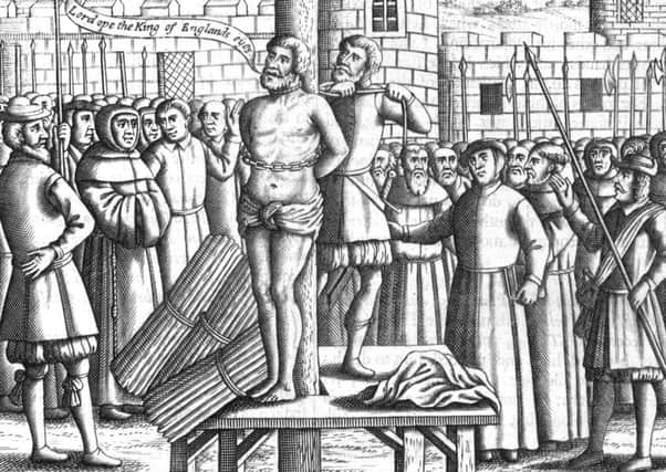 1536, English translator of the Bible, William Tyndale (1494 - 1536) being tied to a stake before being strangled and burnt to death. Picture: Hulton Archive/Getty Images