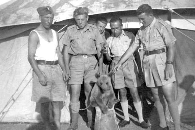 Unknown soldiers with Wojtek The Bear .
