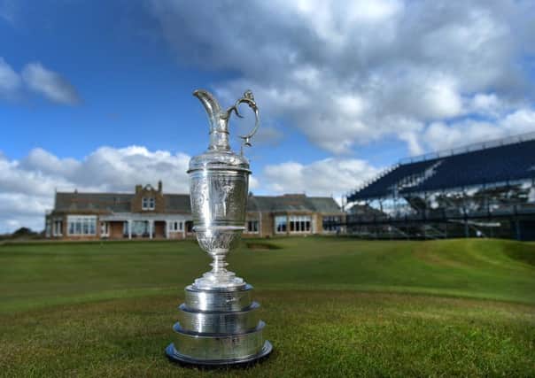 The Claret Jug in front of The Royal Troon Club House during the Open Championship Media Day Picture: Mark Runnacles/Getty Images