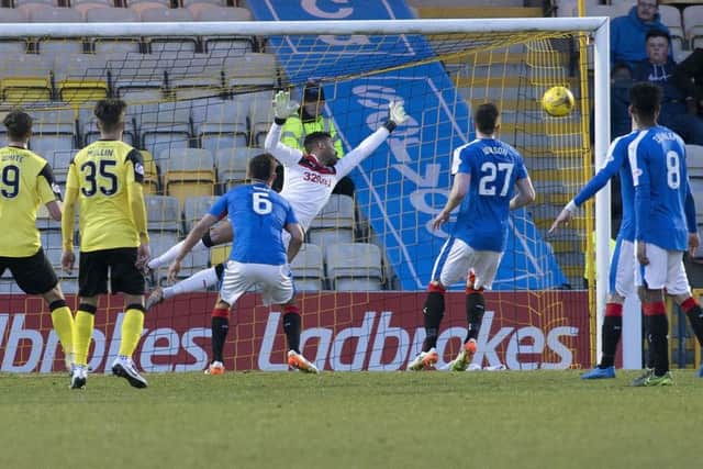 Craig Halkett  scores Livingston's winner against Rangers at Almondvale.  Picture: PA Wire