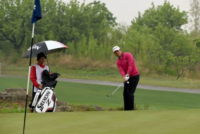 Defending champion Wu Ashun hits a shot during the pro-am ahead of the Volvo China Open at the Topwin Golf and Country Club. Picture: AFP