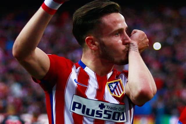 Atletico Madrid midfielder Saul celebrates after scoring the only goal against Bayern Munich. Picture: Getty