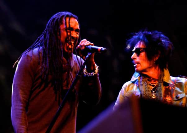 Earl Slick and Bernard Fowler celebrate a life. Picture: Contributed
