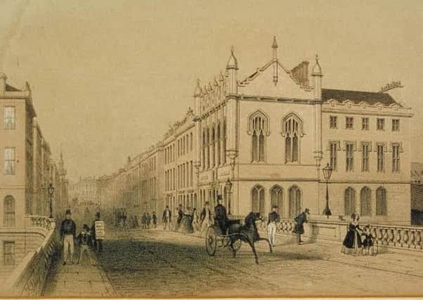 Aberdeen's Union Street  where tradesman rioted in the late 1700s over the need for greater transparency of the city council.  The Trades Hall, the main meeting point for the workers, is pictured on the right. PIC Aberdeen University.