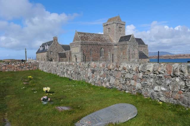 Iona. Iona Abbey. Gravestone of former Lbour leader John Smith. . Picture Robert Perry Scotland on Sunday 30th April 2013