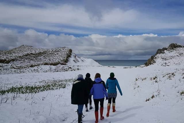 Residents on the Isle of Coll were suprised to see a blanket of snow on the beach near Coll Bunkhouse. Picture: Hemedia