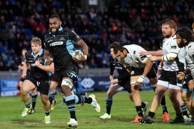 Glasgow Warriors' Leone Nakarawa scored a hat-trick of tries in the demolition of Zebre. Picture: Rob Casey/SNS