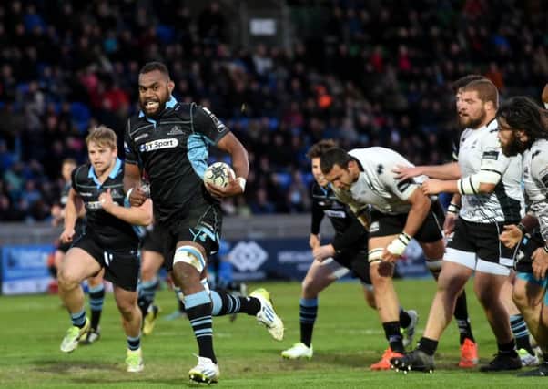 Glasgow Warriors' Leone Nakarawa scored a hat-trick of tries in the demolition of Zebre. Picture: Rob Casey/SNS