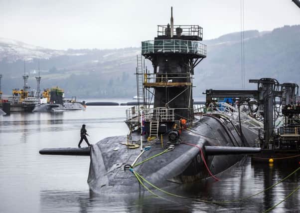 One of the UK's four nuclear warhead-carrying submarines at Faslane. Picture: PA