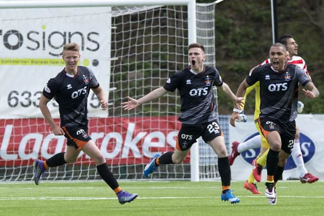 Kilmarnock's Greg Kiltie celebrates with his team-mates having put his side 1-0 ahead Picture: SNS Group