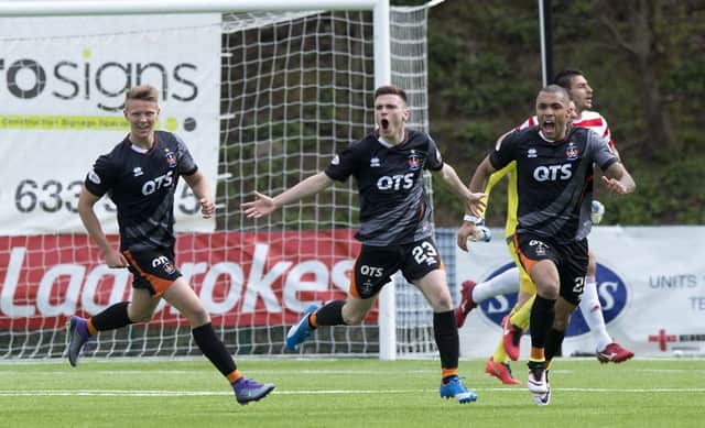 Kilmarnock's Greg Kiltie celebrates with his team-mates having put his side 1-0 ahead Picture: SNS Group