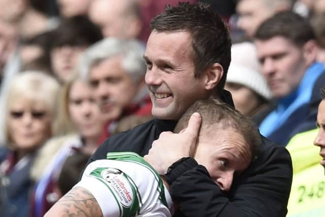 Celtic manager Ronny Deila hugs Leigh Griffiths. 

Picture Ian Rutherford
