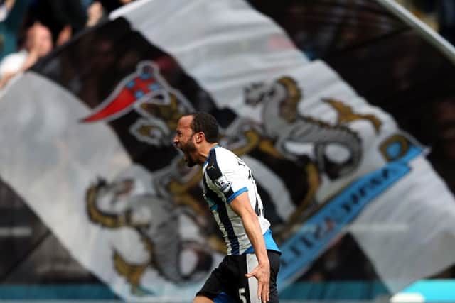 Andros Townsend celebrates his match-winning free kick for Newcastle. Picture: Scott Heppell/AFP/Getty Images