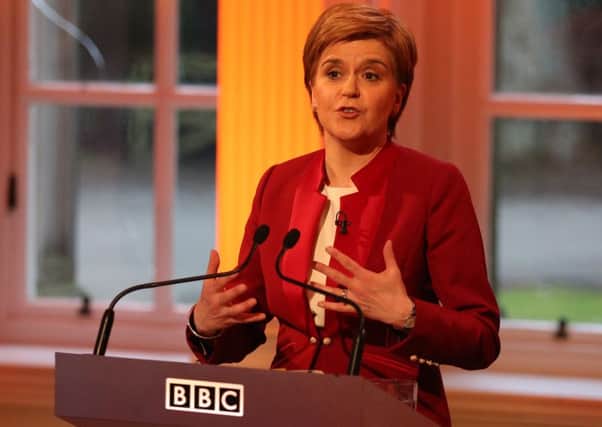 SNP leader Nicola Sturgeon at the BBC debate at Hopetoun House. Picture: PA