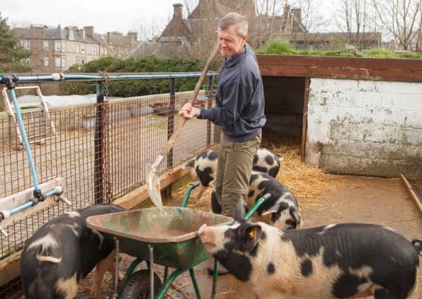 Scottish Lib Dems leader Willie Rennie visits Edinburgh's Gorgie City Farm on the campaign trail. Picture: Toby Williams