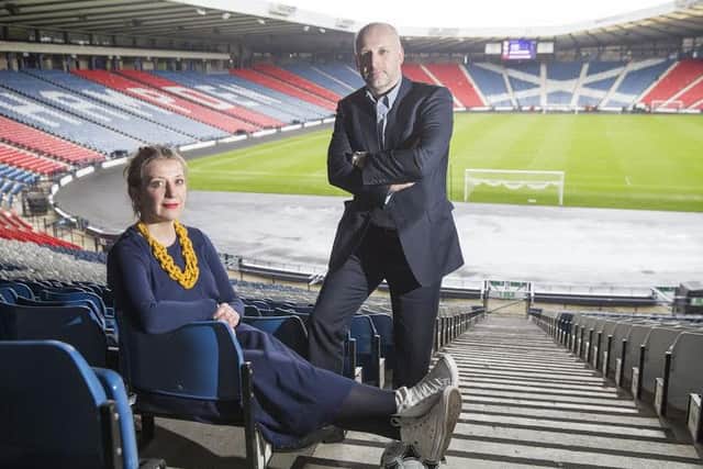 Frame's Keli Mitchell with SFA commercial director Kenny Jamieson. Picture: Jeff Holmes