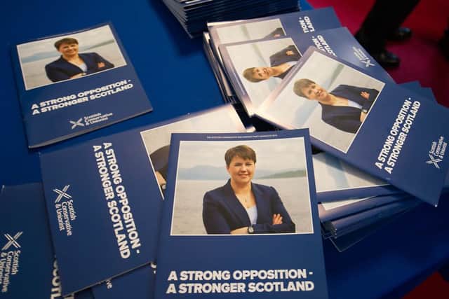 Copies of the Scottish Conservative manifesto. Picture: John Devlin