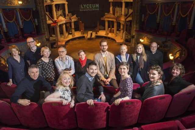 At the launch of playwright David Greig's first season as Artistic Director of the Royal Lyceum Theatre.  (left to right) Karine Polwart, Douglas Maxwell, Zinnie Harris, Ramin Gray, Janice Parker, Max Webster, Cora Bissett, Jenny Lindsay, Dominic Hill, Front row, John Browne, Amanda Gaughan, David Greig, Wils Wilson, Daniela Nardini, Linda Maclean. Picture Ian Rutherford