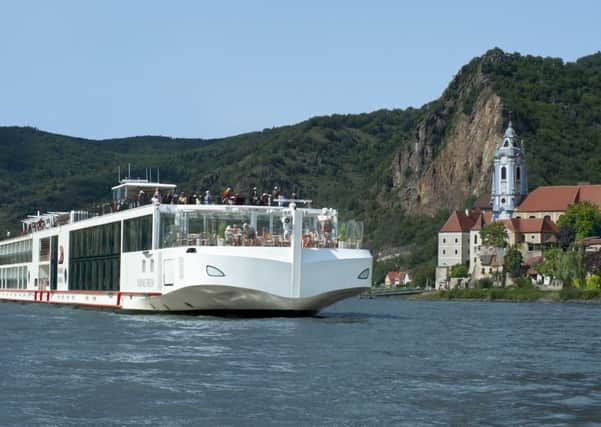 The Freya passes Durnstein on the Danube cruise.