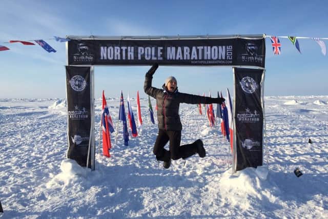 Reaching the finish line in the North Pole Marathon