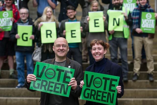 Greens Co-convenor Patrick Harvie with MSP Candidate Zara Kitson. Picture: John Devlin