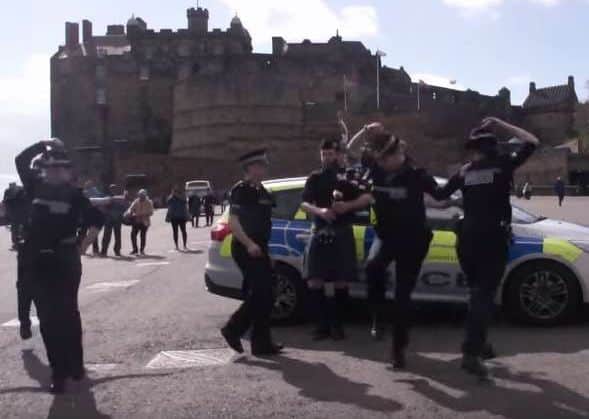 The Police Scotland team show off their moves in front of Edinburgh Castle. Picture: YouTube