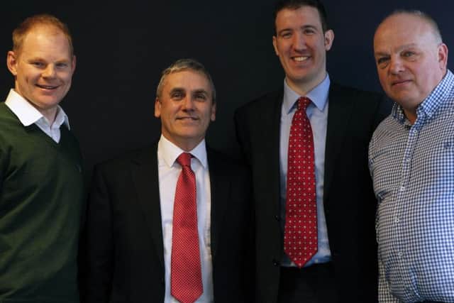 From left, Ecometrica chief Gary Davis, Tom Brock and Chris Kennedy of Clydesdales emerging tech unit, and Ecometrica chief financial officer Adrian Smith. Picture: Contributed