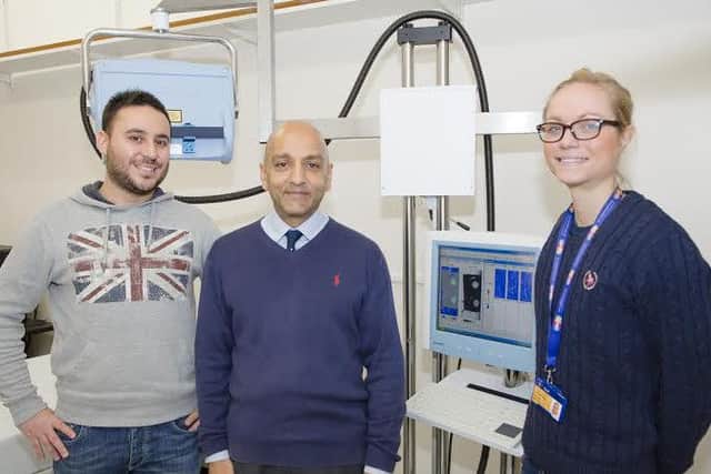 The Dundee University research team, from left to right: PhD student Salvatore Smirni, Dr Faisel Khan and research technician Emma Storey Gordon. PIC Dundee University