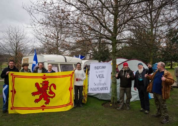 Supporters gather at the independence camp near the Scottish Parliament. Picture: Steven Scott Taylor