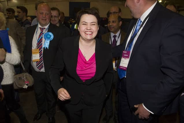 Scottish Conservative leader Ruth Davidon arrives at the Edinburgh count with partner Jen Wilson.
Picture: SWNS