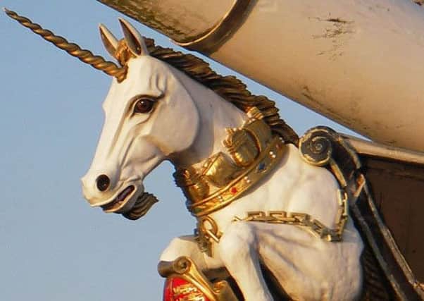 A close-up of HM Frigate Unicorn's distinctive bow