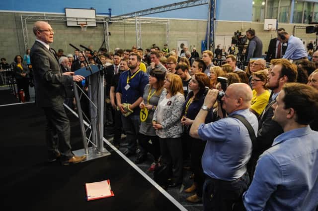 The SNP's Kevin Stewart celebrates after being named MSP for Aberdeen Central. Picture: SWNS