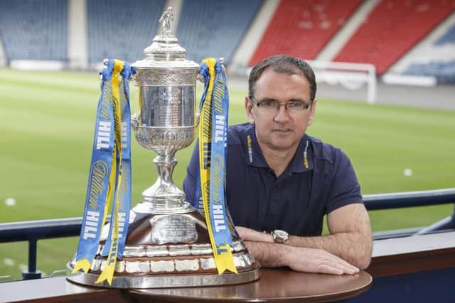 Pat Fenlon was back at Hampden this week to look ahead to Hibs' Scottish Cup final against Rangers. Picture: Steve Welsh