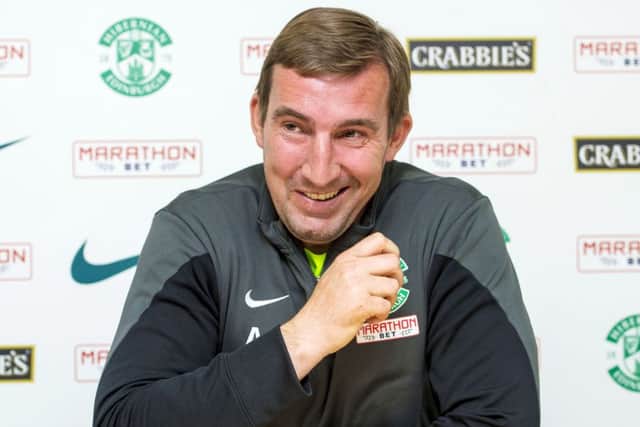Hibs coach Alan Stubbs has appealed to the fans to back them in the play-off second leg against Raith. Picture: Bill Murray/SNS