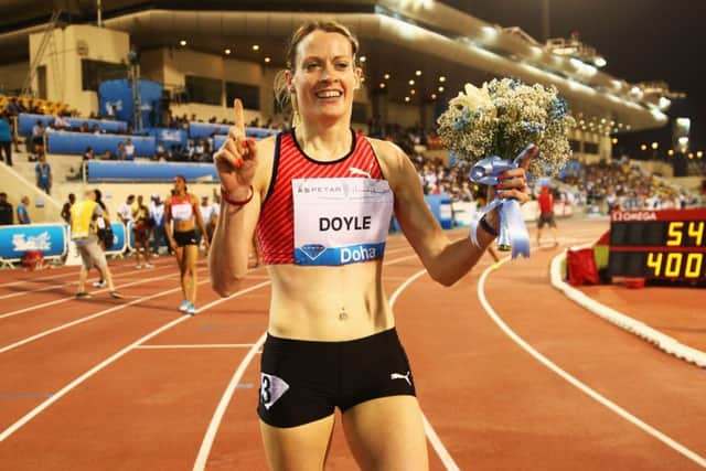 Eilidh Doyle celebrates her victory in Doha. Picture: Getty