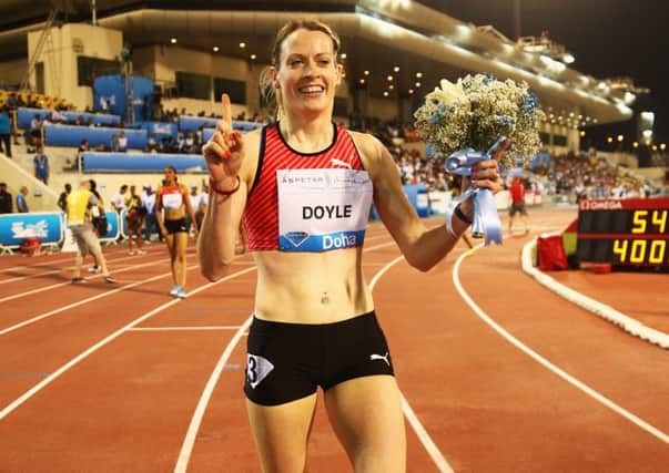 Eilidh Doyle celebrates her victory in Doha. Picture: Getty