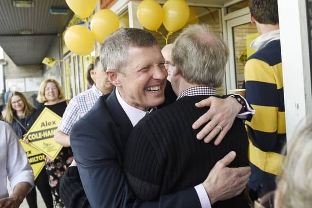 Lib Dem leader Willie Rennie celebrates. Picture: Greg Macvean
