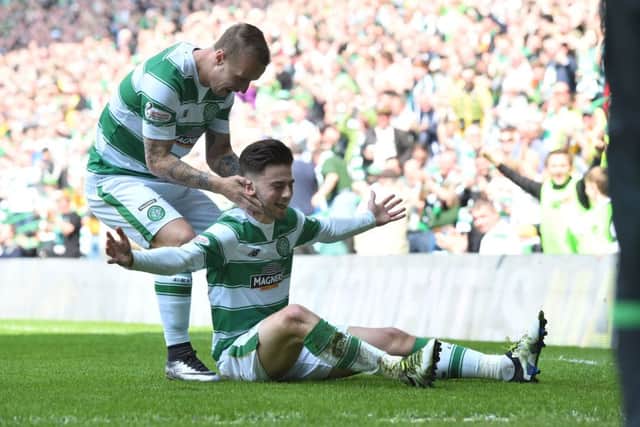Celtic's Partick Roberts celebrates after making it 1-0. Picture: SNS