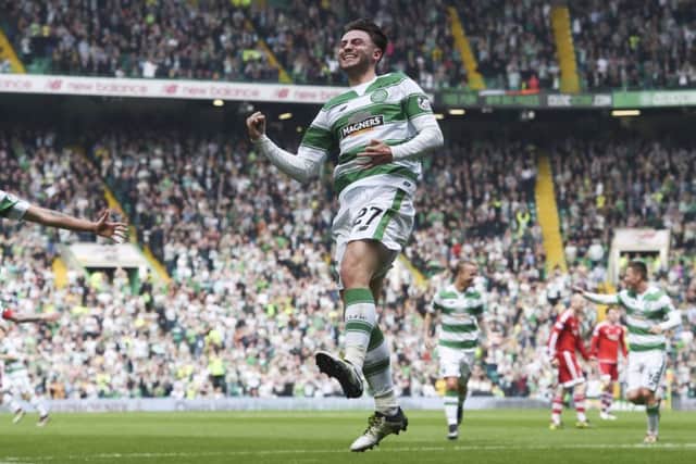 Patrick Roberts celebrates putting Celtic two-up against Aberdeen. Picture: SNS