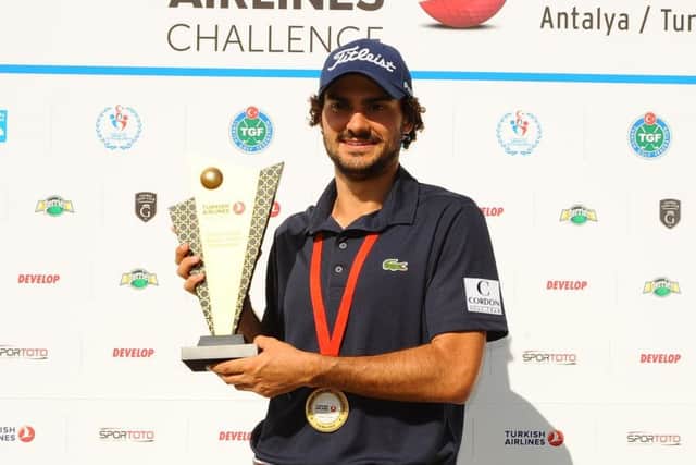 Clement Sordet shows off his trophy after winning the Turkish Airlines Challenge in Belek. Picture: Contributed