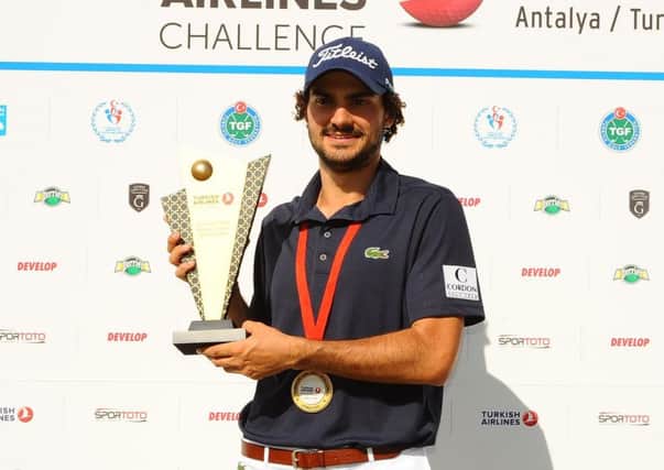 Clement Sordet shows off his trophy after winning the Turkish Airlines Challenge in Belek. Picture: Contributed
