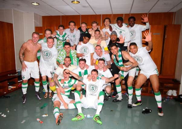 The Celtic players celebrate in the dressing room after yesterday's title-sealing win over Aberdeen. Picture: Craig Williamson/SNS Group