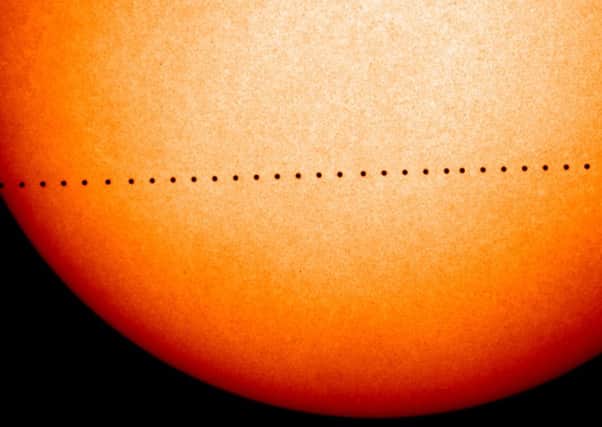 A composite image of observations by NASA showing the path of Mercury during its November 2006 transit. Picture: AP
