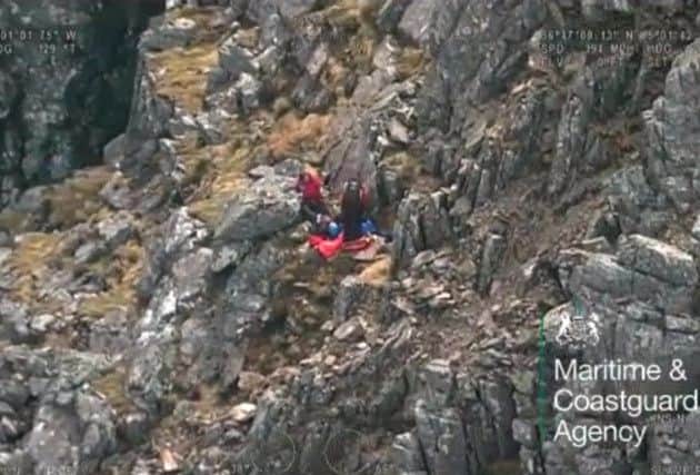 The fallen climber spent the night in Fort William's Belford Hospital with leg injuries after the incident. Picture: Maritime & Coastguard Agency/SWNS