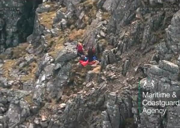 The fallen climber spent the night in Fort William's Belford Hospital with leg injuries after the incident. Picture: Maritime & Coastguard Agency/SWNS