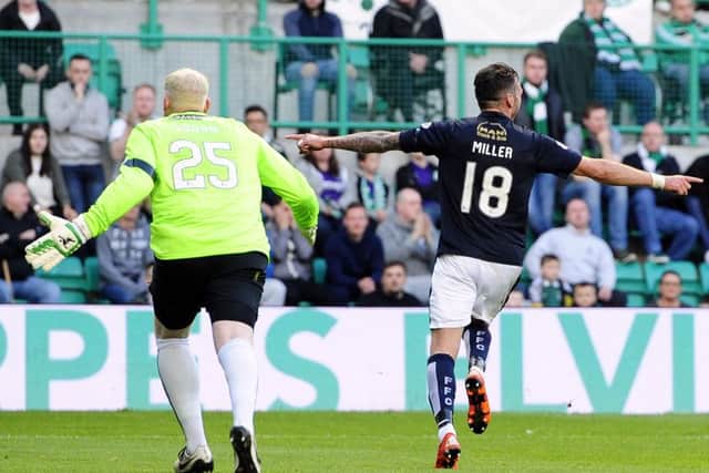 Lee Miller, right, celebrates after giving Falkirk the lead. Picture: Michael Gillen