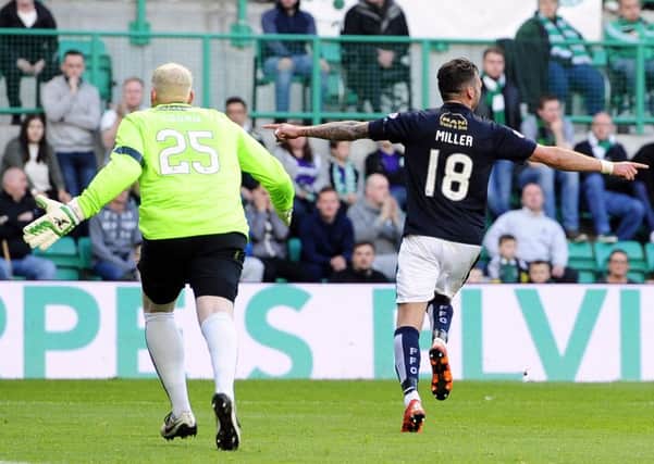 Lee Miller, right, celebrates after giving Falkirk the lead. Picture: Michael Gillen